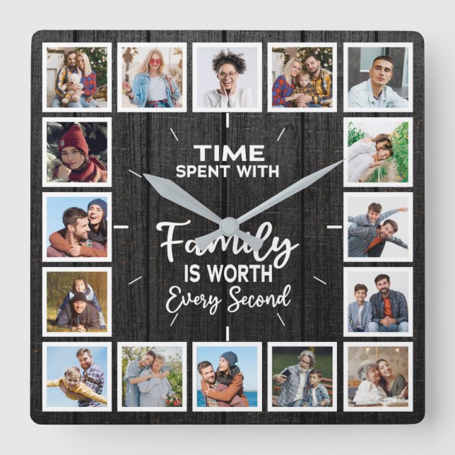 Time Spent With Family is worth every second Squar Square Wall Clock (Front)