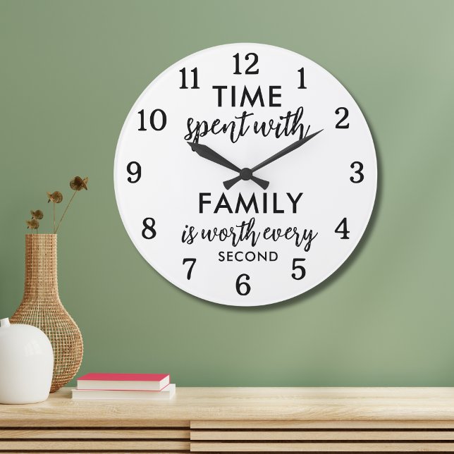 Time Spent With Family Quote Text Black And White Large Clock (Creator Uploaded)