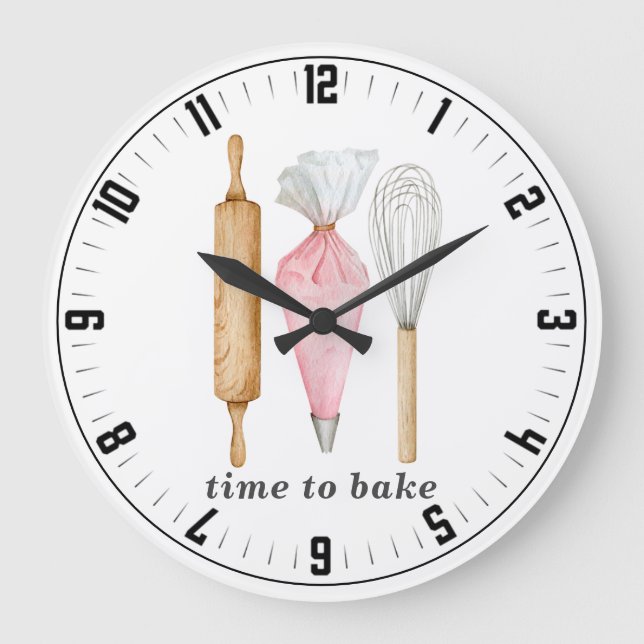Time To Bake Baker's Tools Utensils Large Clock (Front)