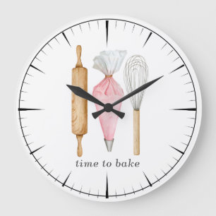 Time To Bake Baker's Tools Utensils Large Clock