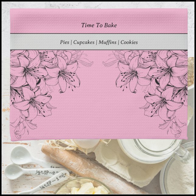 Time to Bake Pink and Black Kitchen Towel (Time to Bake Pink and Black Kitchen Towel)