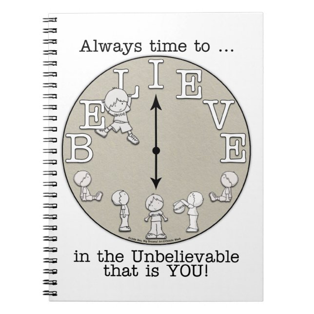 Time To Believe-Little Boy and Clock Spiral Notebook (Front)