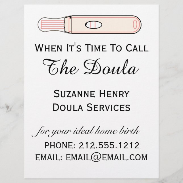 Time To Call The Doula Pregnancy Birth Services Flyer (Front)