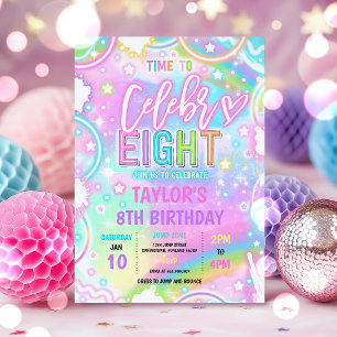 Time To Celebr-eight Neon Glow 8th Birthday Party Invitation