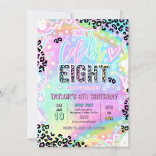 Time To Celebr-Eight Rainbow Leopard 8th Birthday Invitation