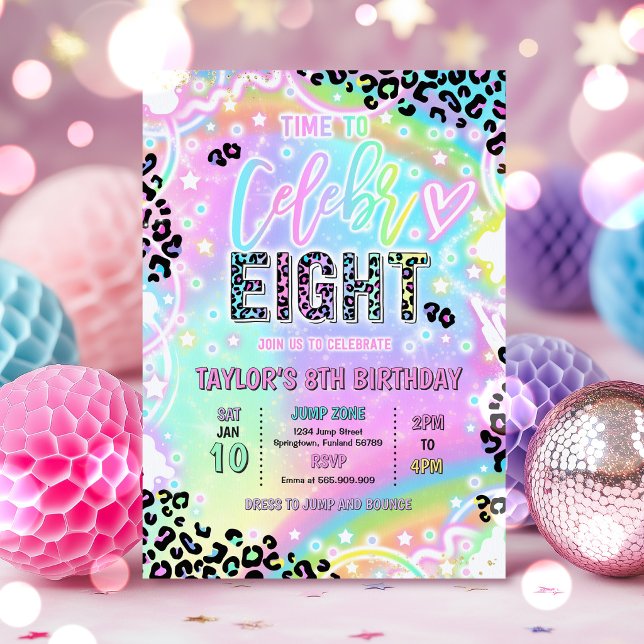 Time To Celebr-Eight Rainbow Leopard 8th Birthday Invitation (Creator Uploaded)