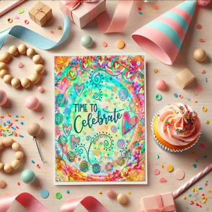 Time to Celebrate Whimsical Hearts Colourful Card
