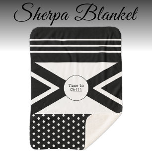 Time to Chill black and white Sherpa Blanket