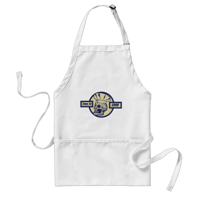 Time to Cook - Butter Yellow & Dark Blue Graphic Standard Apron (Front)