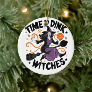 Time to Dink Witches Spooky Pickleball Halloween Ceramic Tree Decoration