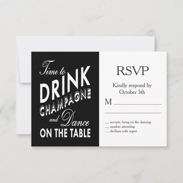 Time to Drink Champagne Halloween Wedding RSVP Card (Front)