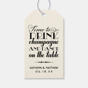 Time to Drink Champagne Quote Wedding Monogram Gift Tags