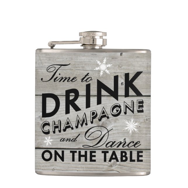 Time to Drink Champagne Rustic Holiday Flask (Front)