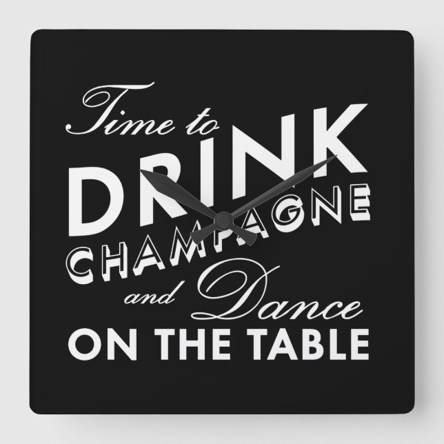 Time to Drink Champagne Wall Clock in Black (Front)