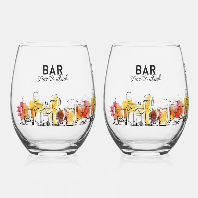 Time to Drink Print Stemless Wine Glass (Front)