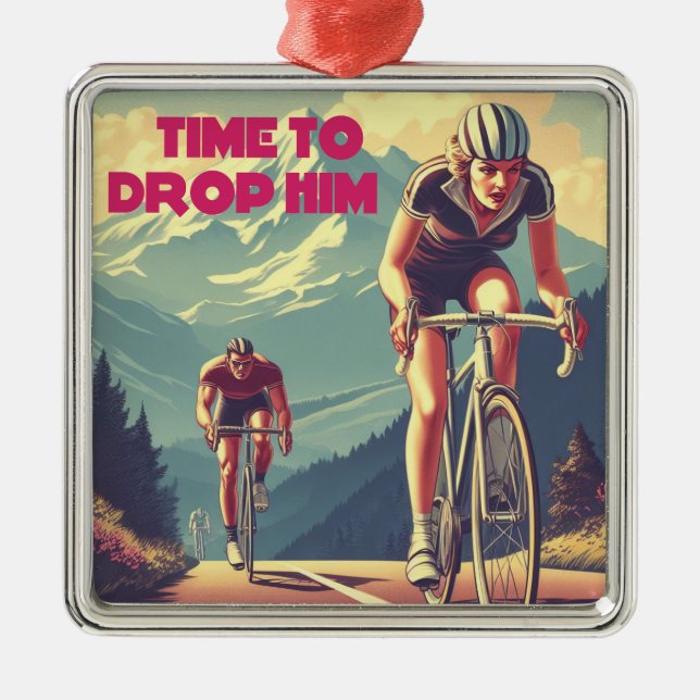 Time To Drop Him Cycling Metal Tree Decoration (Front)