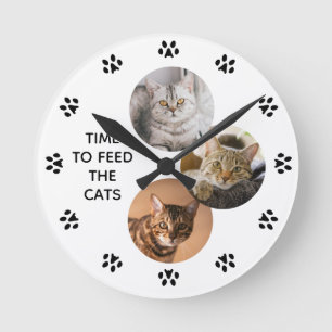 "Time To Feed the Cat" Cat Lovers Personalised Round Clock