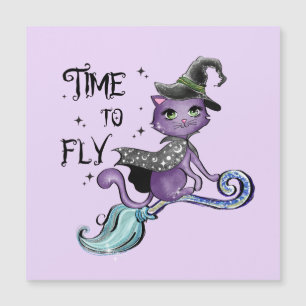 Time To Fly – Cute Purple Witch Cat Halloween