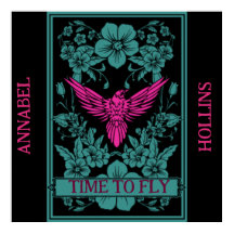 TIME TO FLY - Exotic pink bird/dusky blue flowers