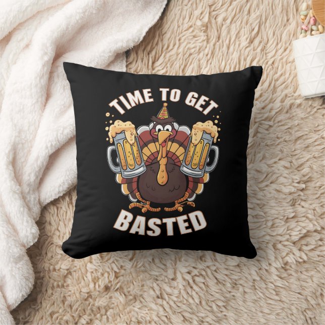 Time To Get Basted Funny Beer Thanksgiving Turkey  Cushion (Blanket)