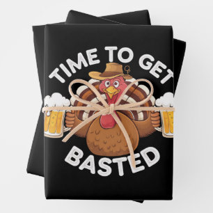 Time To Get Basted Funny Beer Thanksgiving Turkey Wrapping Paper Sheet