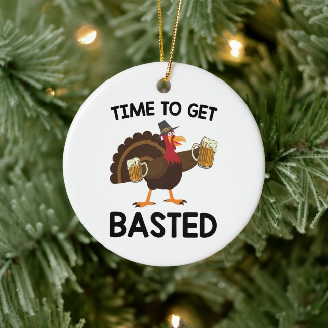 Time To Get Basted Funny Beer Turkey Thanksgiving  Ceramic Tree Decoration (Tree)