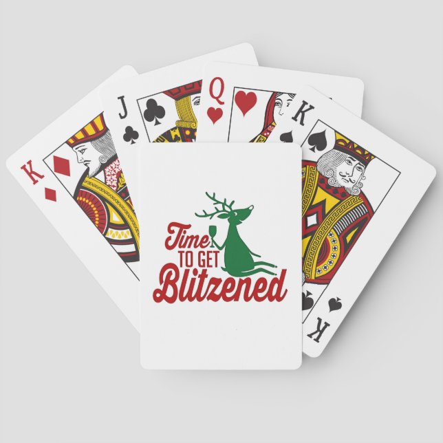 Time to Get Blitzened Christmas Reindeer  Playing Cards (Back)
