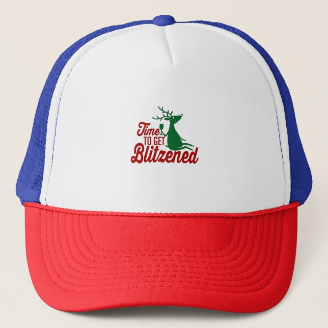 Time to Get Blitzened Christmas Reindeer  Trucker Hat (Front)