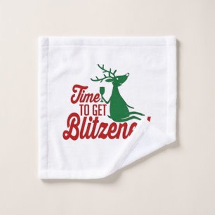 Time to Get Blitzened Christmas Reindeer  Wash Cloth