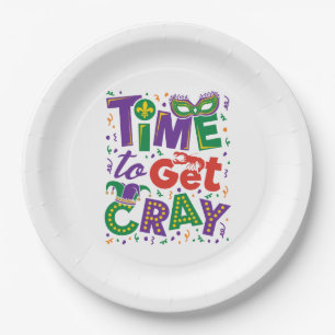 Time to Get Cray Crawfish Mardi Gras Paper Plate