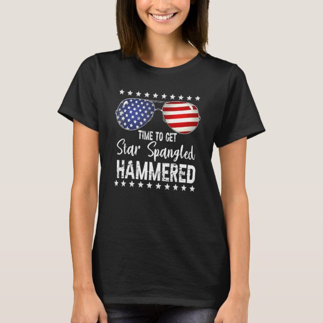 Time To Get Star Spangled Hammered 4th Of July Sun T-Shirt (Front)