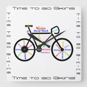 Time to go Biking, Bikes with Motivational Word Square Wall Clock