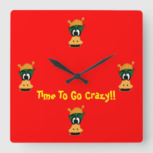 Time To Go Crazy with Cross-Eyed Green Duck Square Wall Clock