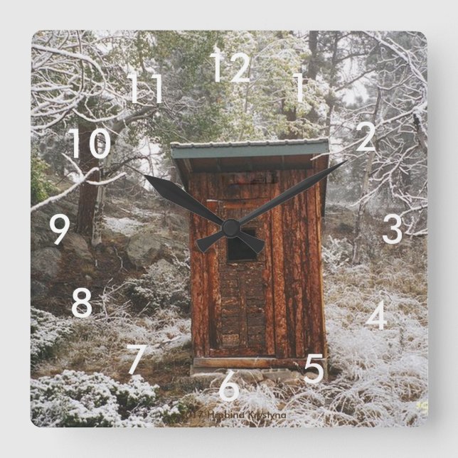 TIME TO GO! OUTHOUSE WALL CLOCK WINTER SCENE (Front)