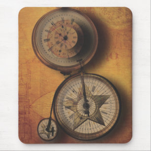 Time to Go Steampunk Clock on Victorian Bicycle Mouse Pad