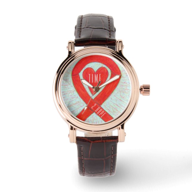 Time to Hope Red Awareness Ribbon Heart Watch (Front)