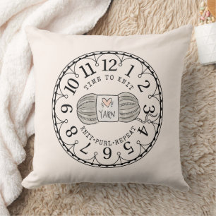 Time to Knit Yarn Clock Face  Cushion