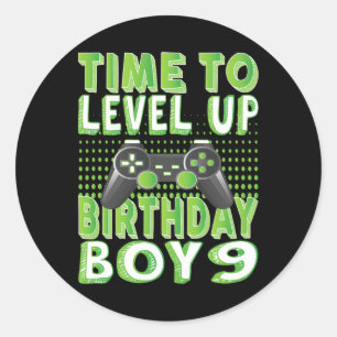 Time To Level Up Birthday Boy 9 Years Old Video Ga Classic Round Sticker