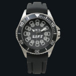 Time to Lift Kettlebell Watch<br><div class="desc">This bold Time to Lift watch features twelve kettlebells arranged around the dial,  each displaying a number for a unique and powerful fitness-inspired design. Set on a sleek black background with gray kettlebells and clean black clock hands,  this minimalist piece captures the strong aesthetic of modern gym spaces.</div>