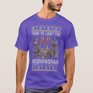 Time To Light The Meownorah Cat Menorah Lover Ugly T-Shirt