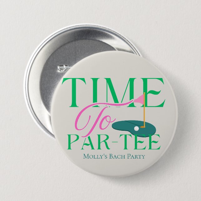 Time to Par-Tee – Fun Golf-Themed Bachelorette 7.5 Cm Round Badge (Front & Back)