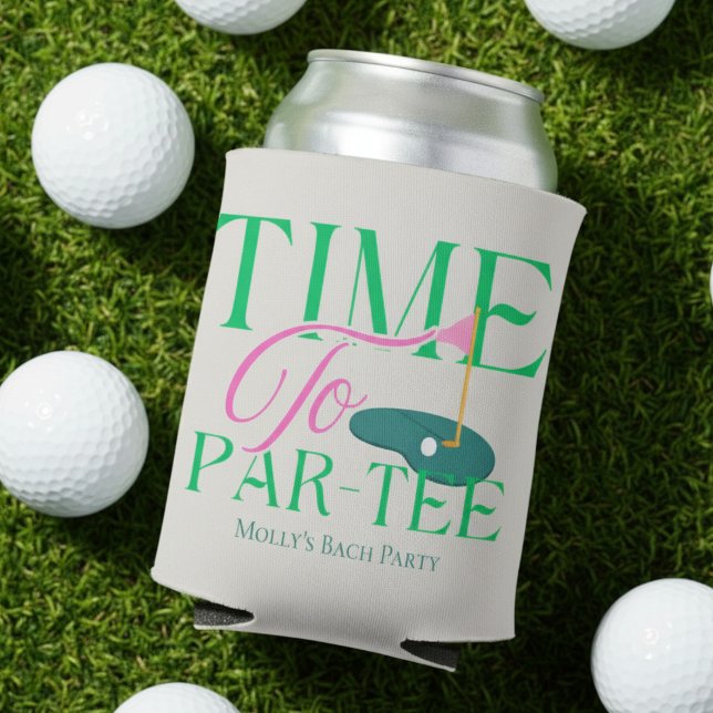 Time to Par-Tee – Fun Golf-Themed Bachelorette Can Cooler (Get ready to swing into celebration with this “Time to Par-Tee” design!)