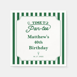 Time to Par-Tee Green Stripe Men's Golf Birthday Napkin