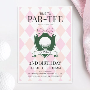 Time to Par-Tee Pink Golf 2nd Birthday Party Invitation