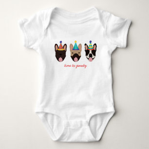 Time To Pawty French Bulldog Party Hats Red Baby Bodysuit