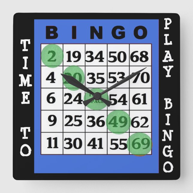 Time to Play Bingo Wall Square Wall Clock (Front)