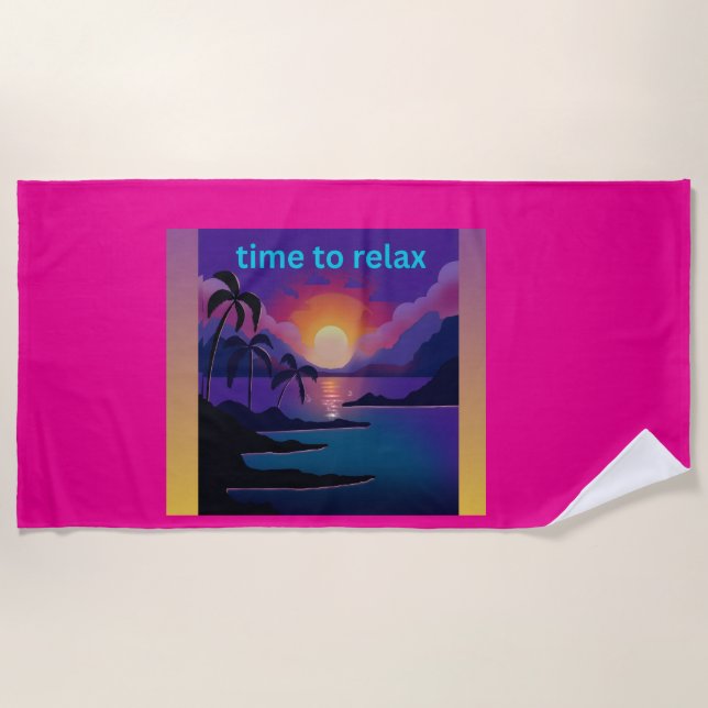 Time to Relax Tropical Sunset Beach Towel (Front)