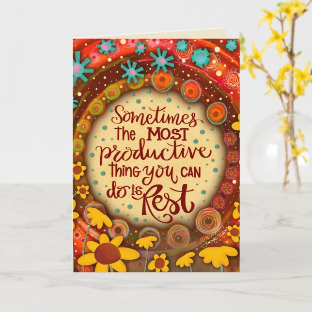Time to Rest Pretty Get Well Floral Inspirational Card (Yellow Flower)