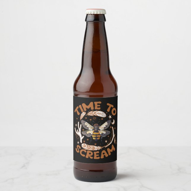 Time To Scream Cicadas Lover Insects Entomologist Beer Bottle Label (Front)