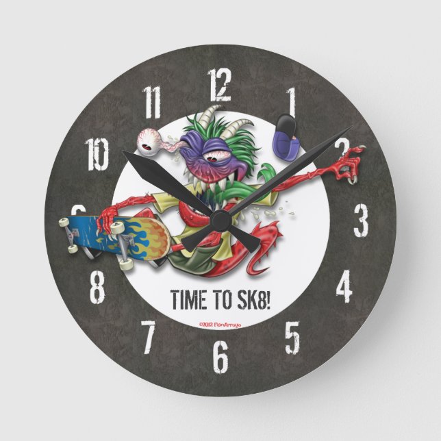 Time To Skateboard Wall Clock Concrete Pattern (Front)
